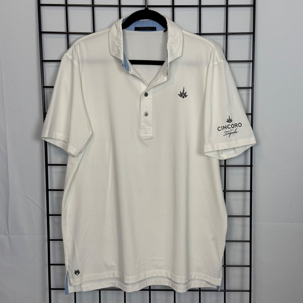 Greyson Polo Shirt Mens Large White Cincoro Tequila Short Sleeve Golf Athletic